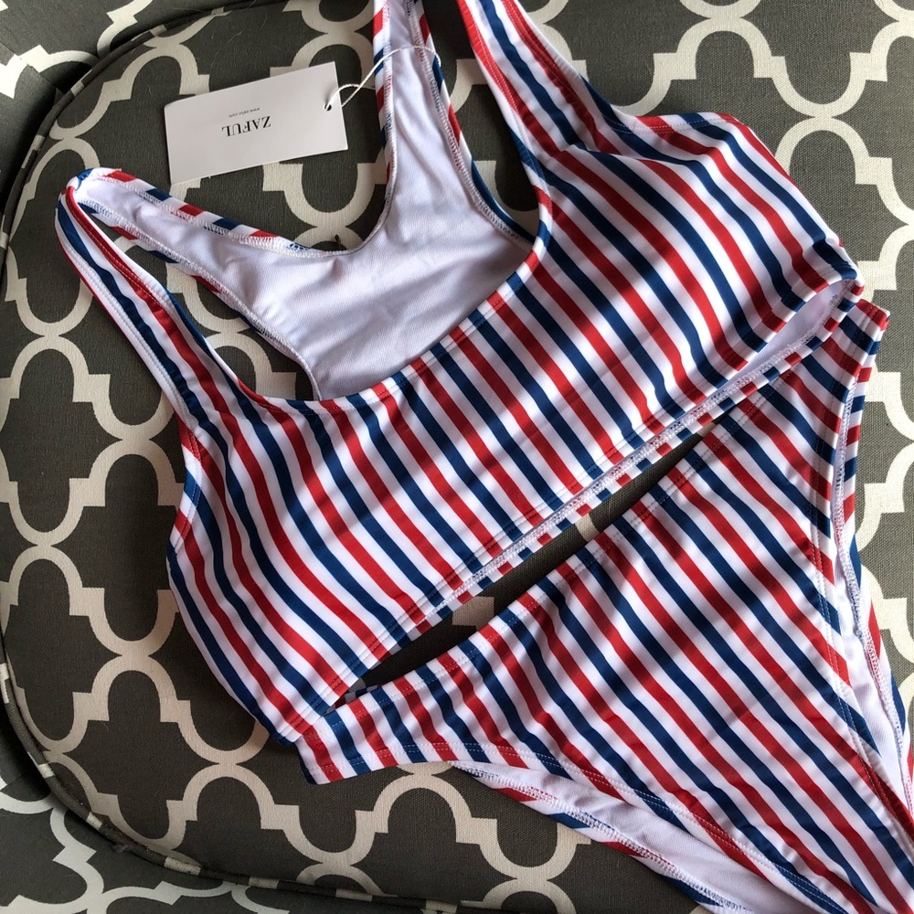 Zaful red white and blue stripe bikini